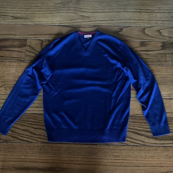 Thomas Pink Blue Men's V Neck Sweater Merino wool Size S - Picture 4 of 8
